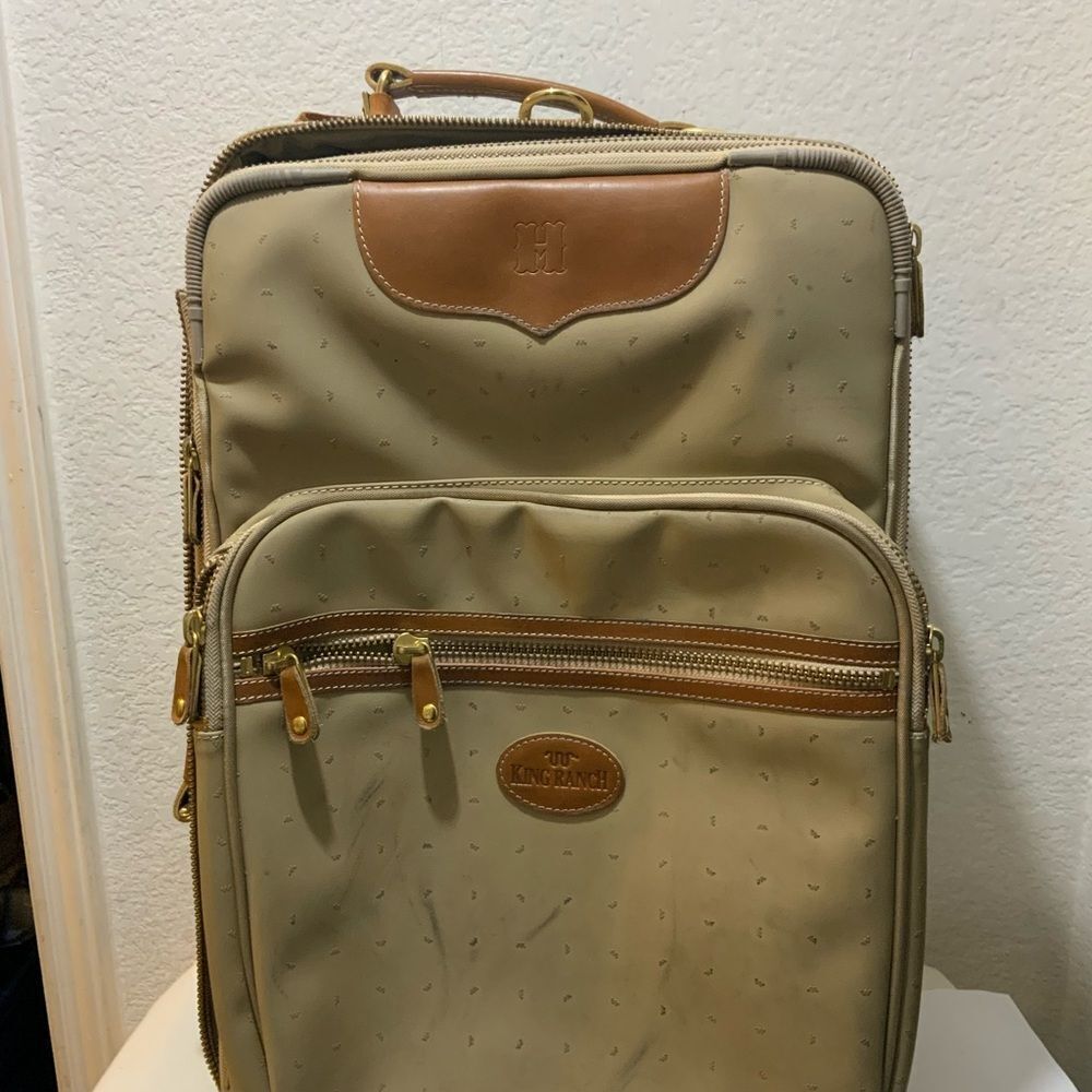 King Ranch, leather trim suitcase roller bag carry-on, luggage 22”